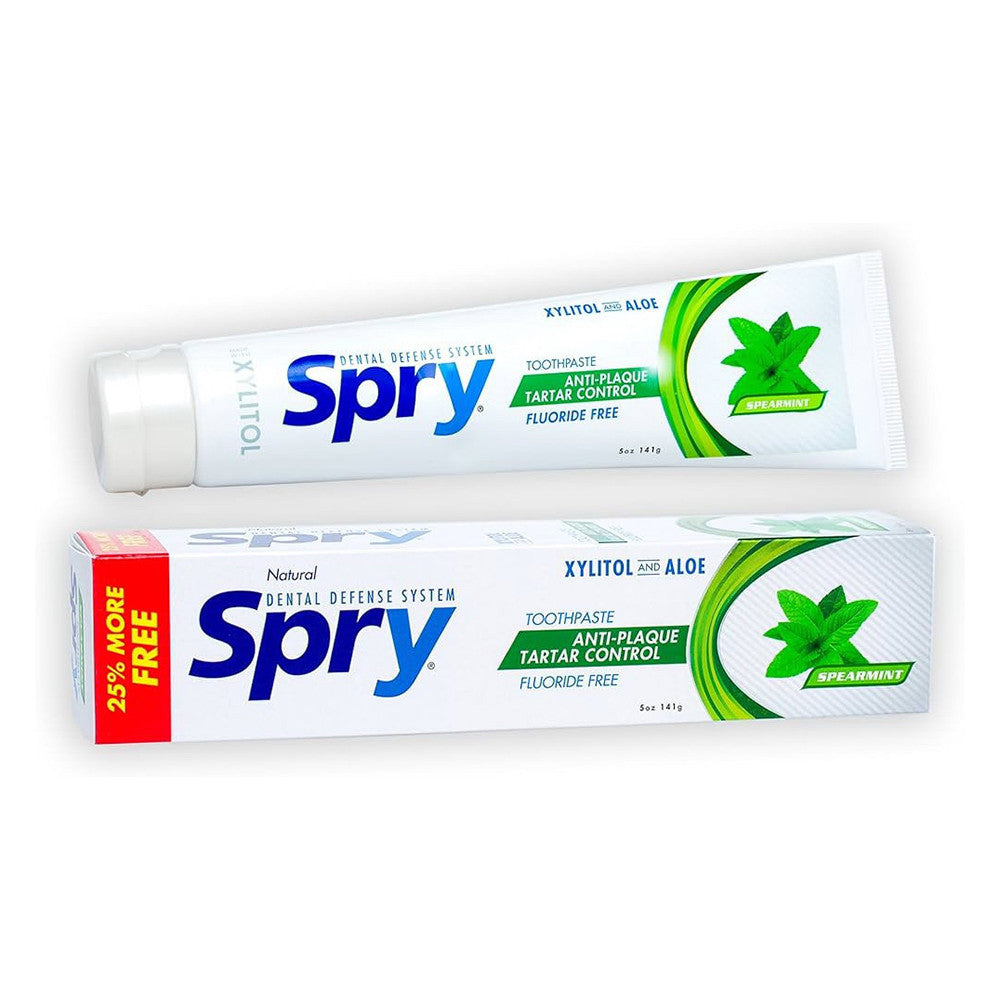 Spry Xylitol Toothpaste Fluoride Free Natural Spearmint, Anti Plaque and Tartar Control, 5 Oz